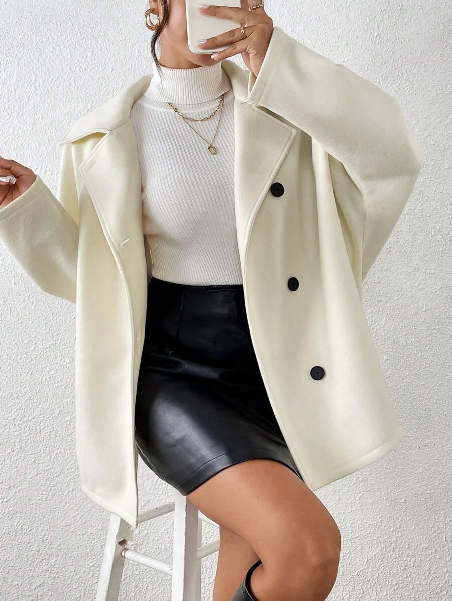 SHEIN KREMOWY PŁASZCZ GUZIKI W01__M