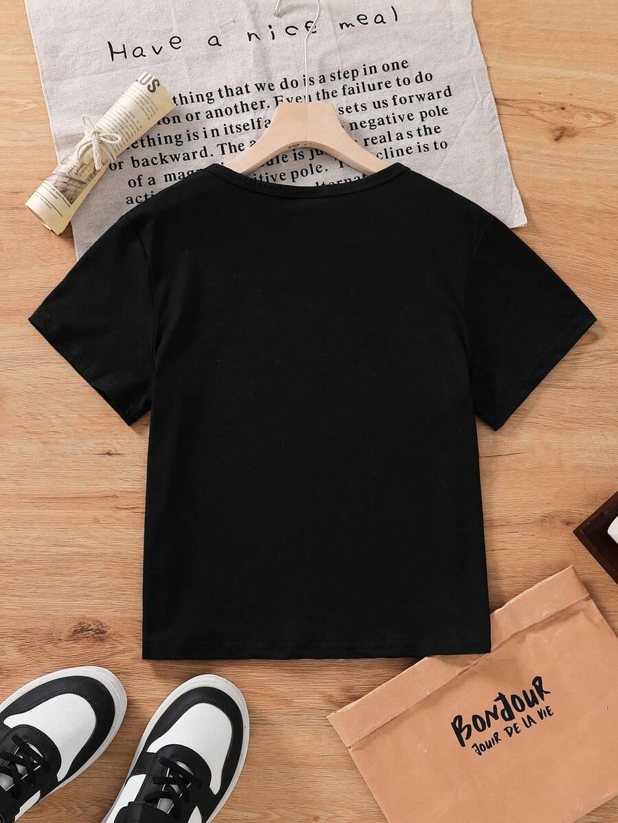 SHEIN CZARNY T-SHIRT PRINT S06__152-158