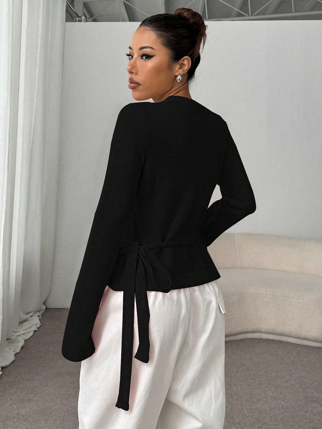 SHEIN CZARNY SWETER WIĄZANIE S06__S