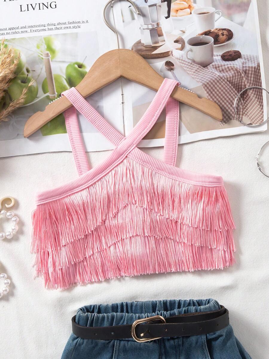 SHEIN RÓŻOWY TOP FRĘDZLE S06__122