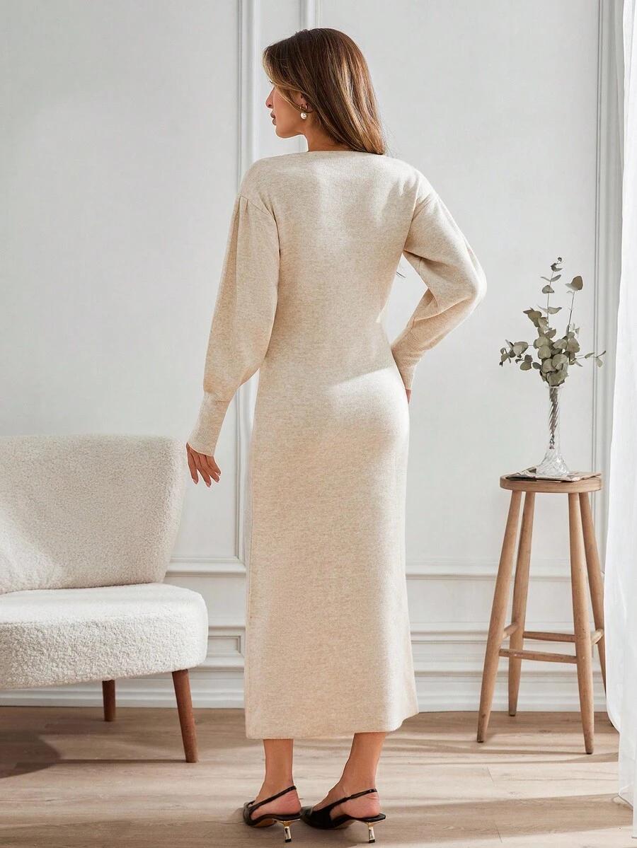 SHEIN KREMOWA MAXI SUKIENKA DZIANINOWA S06__S