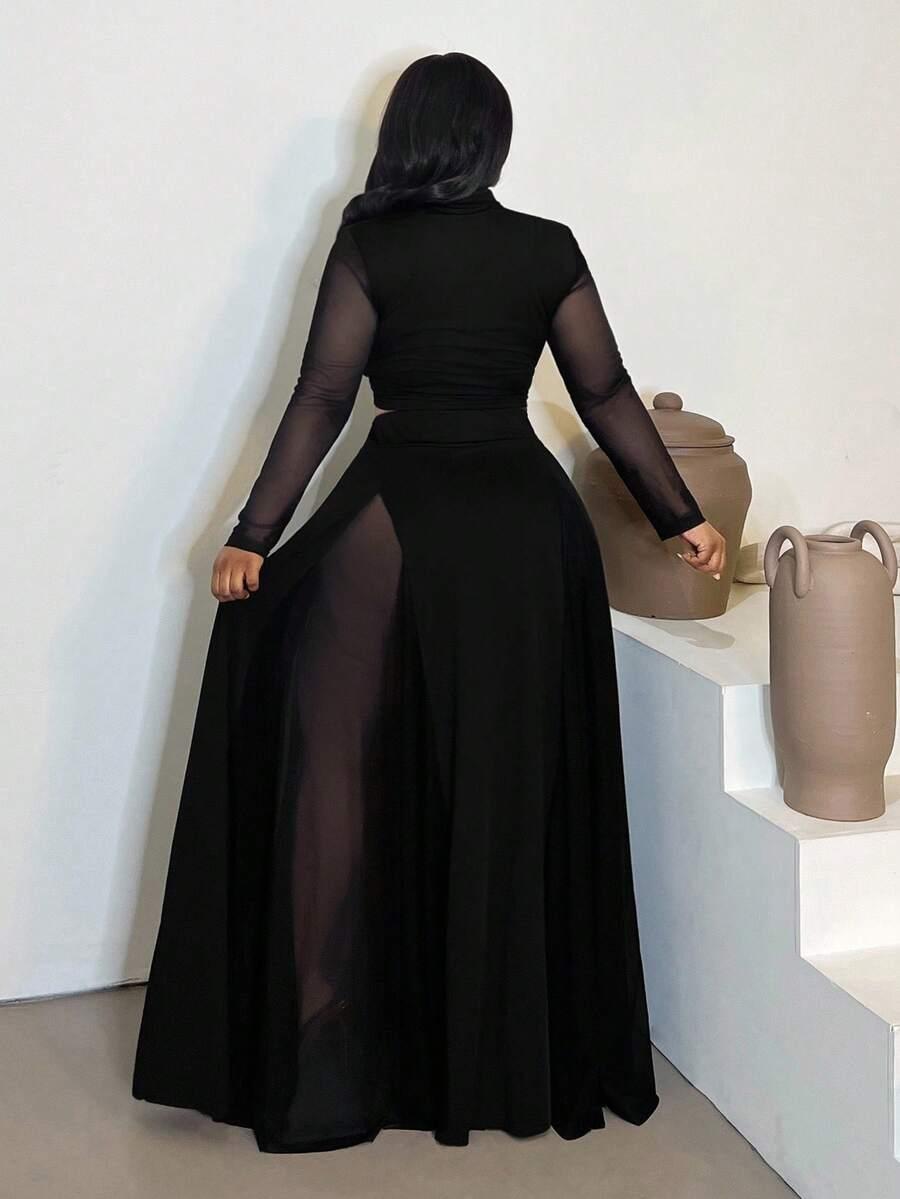 MAWEII CZARNY KOMPLET BLUZKA SPÓDNICA MAXI S06__46