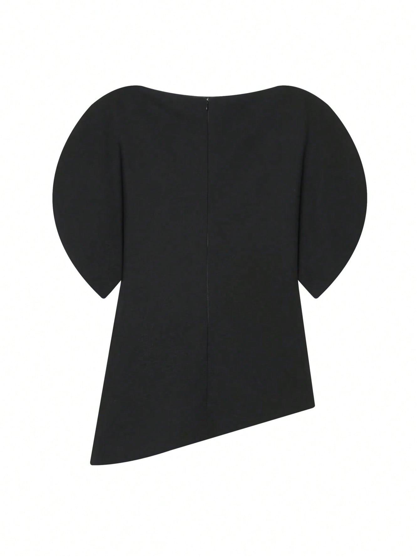 SHEIN CZARNA BLUZKA Z KRÓTKIM RĘKAWEM S06__S