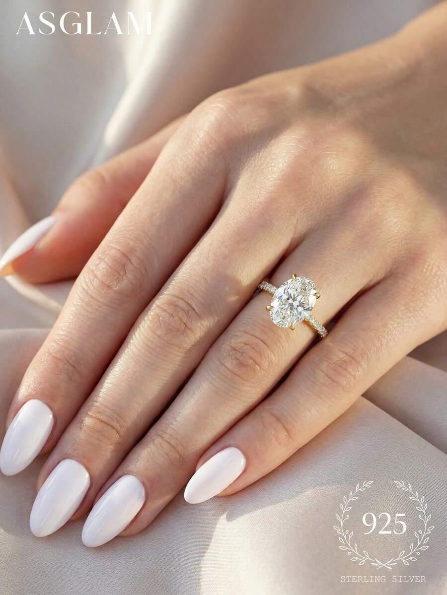 SHEIN PIERŚCIONEK ZARĘCZYNOWY Z OWALNYM BEZBARWNYM DIAMENTEM S07