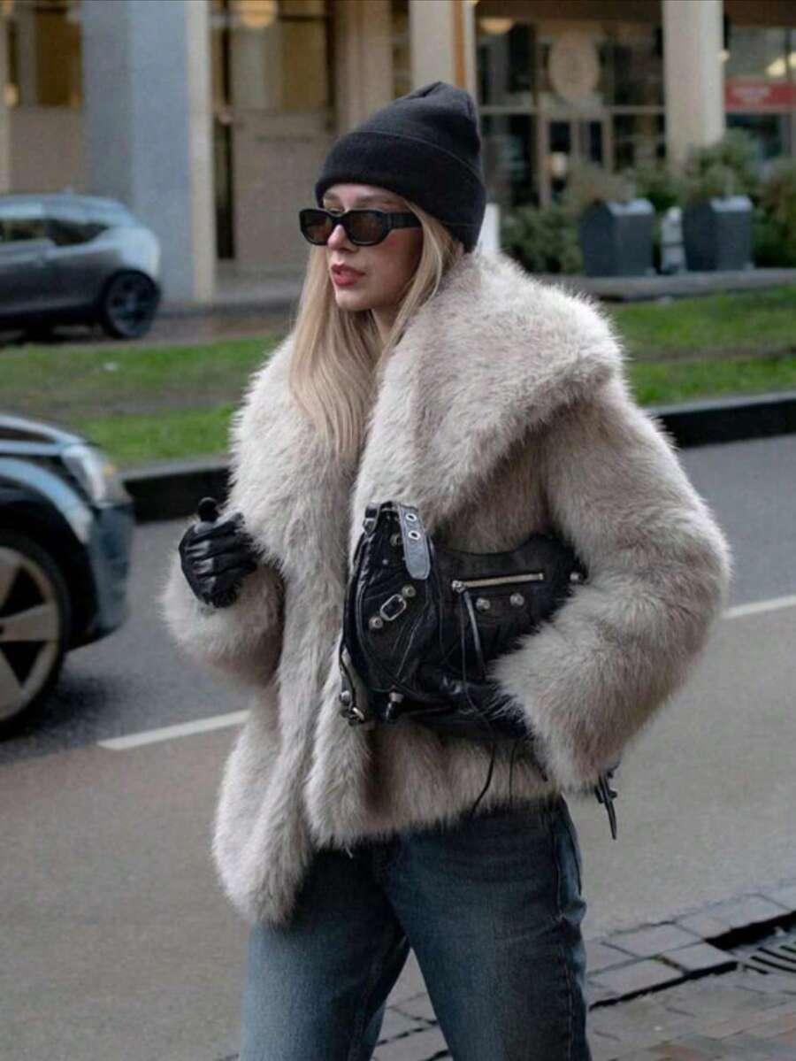 SHEIN SZARE SZTUCZNE FUTRO W01__S