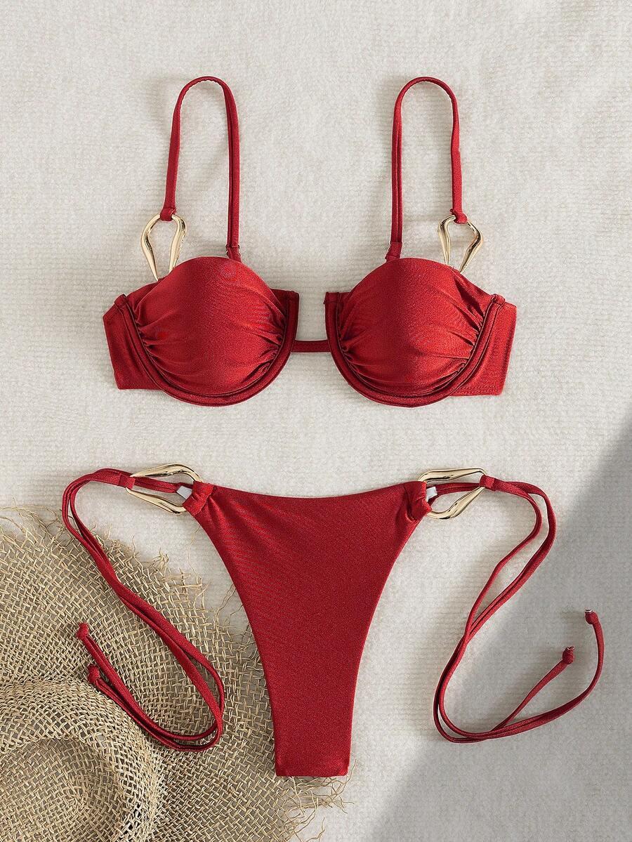 SHEIN CZERWONY STRÓJ KĄPIELOWY ZDOBIENIE S09__XL