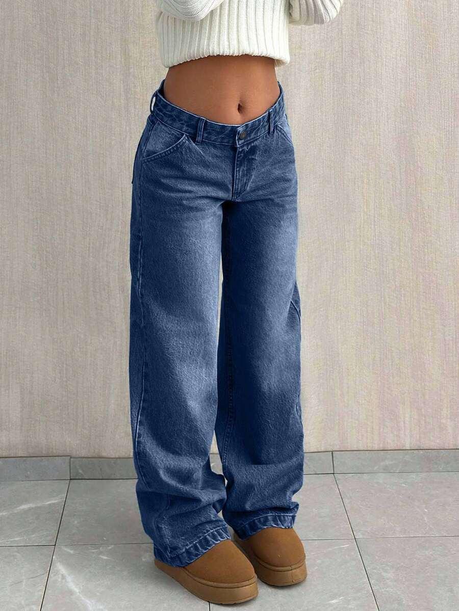 SHEIN GRANATOWE SPODNIE JEANSY DAMSKIE Z NISKIM STANEM S06__M