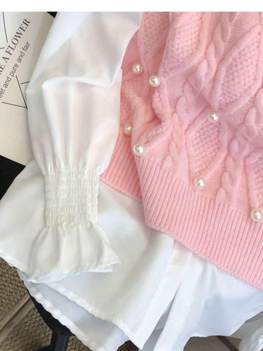 SHEIN RÓŻOWY SWETER BEZ RĘKAWÓW Z PERŁAMI S06__XL