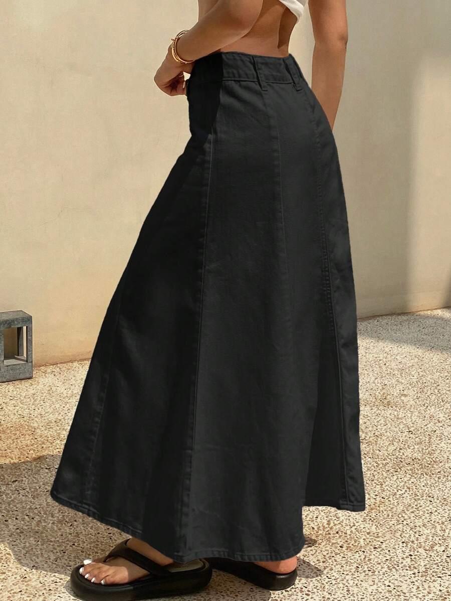 DAZY CZARNA JEANSOWA MAXI SPÓDNICA S06__M
