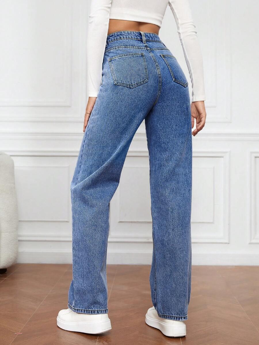 SHEIN NIEBIESKIE SPODNIE PROSTE JEANS WYSOKI STAN PK01__S