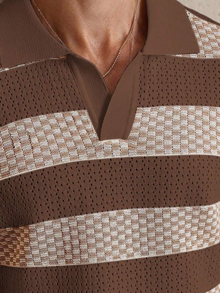 MANFINITY DZIANINOWA KOSZULKA POLO KRÓTKI RĘKAW PASKI S06__M