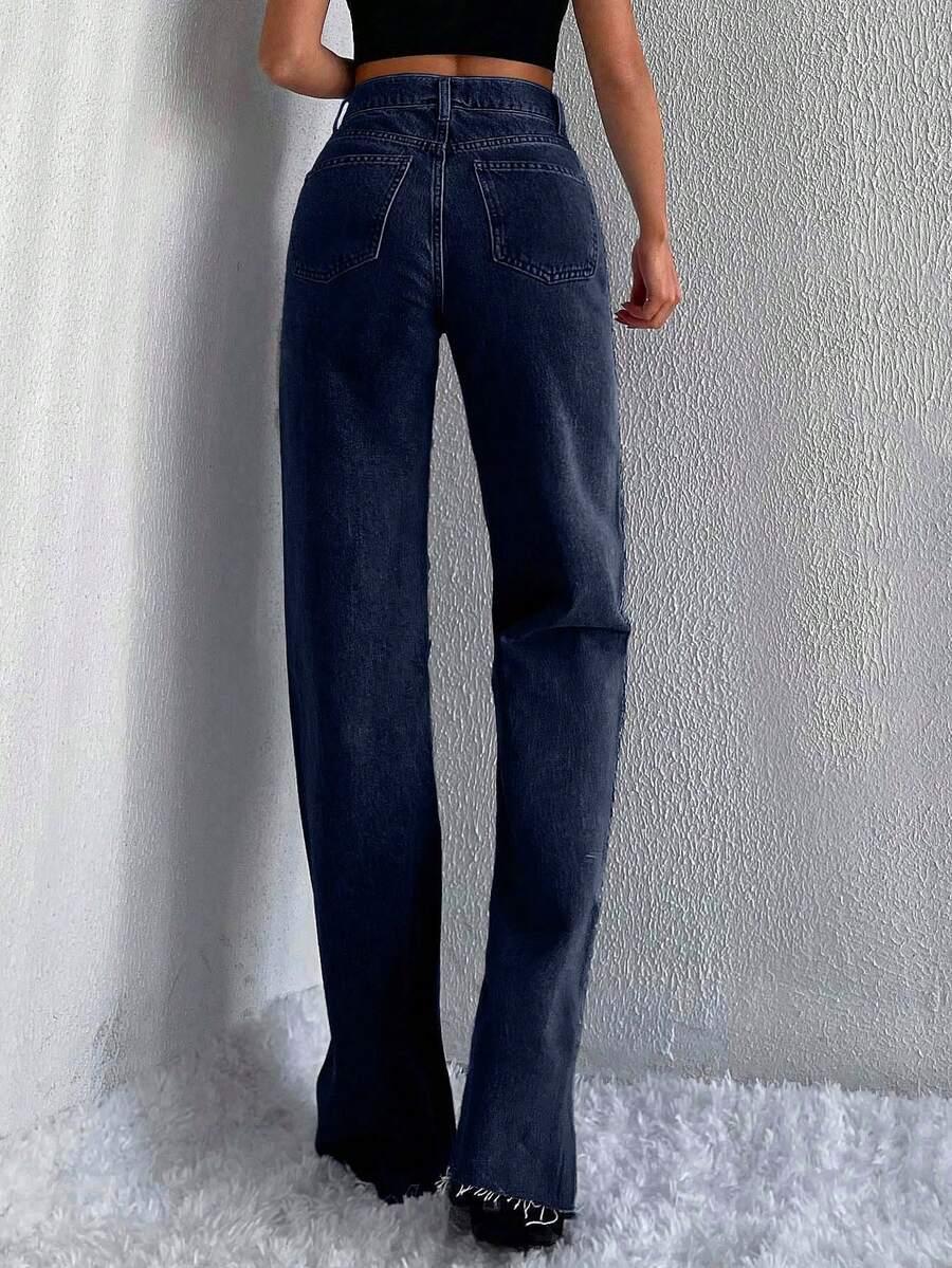 SHEIN GRANATOWE SPODNIE JEANS PROSTA NOGAWKA S06__S