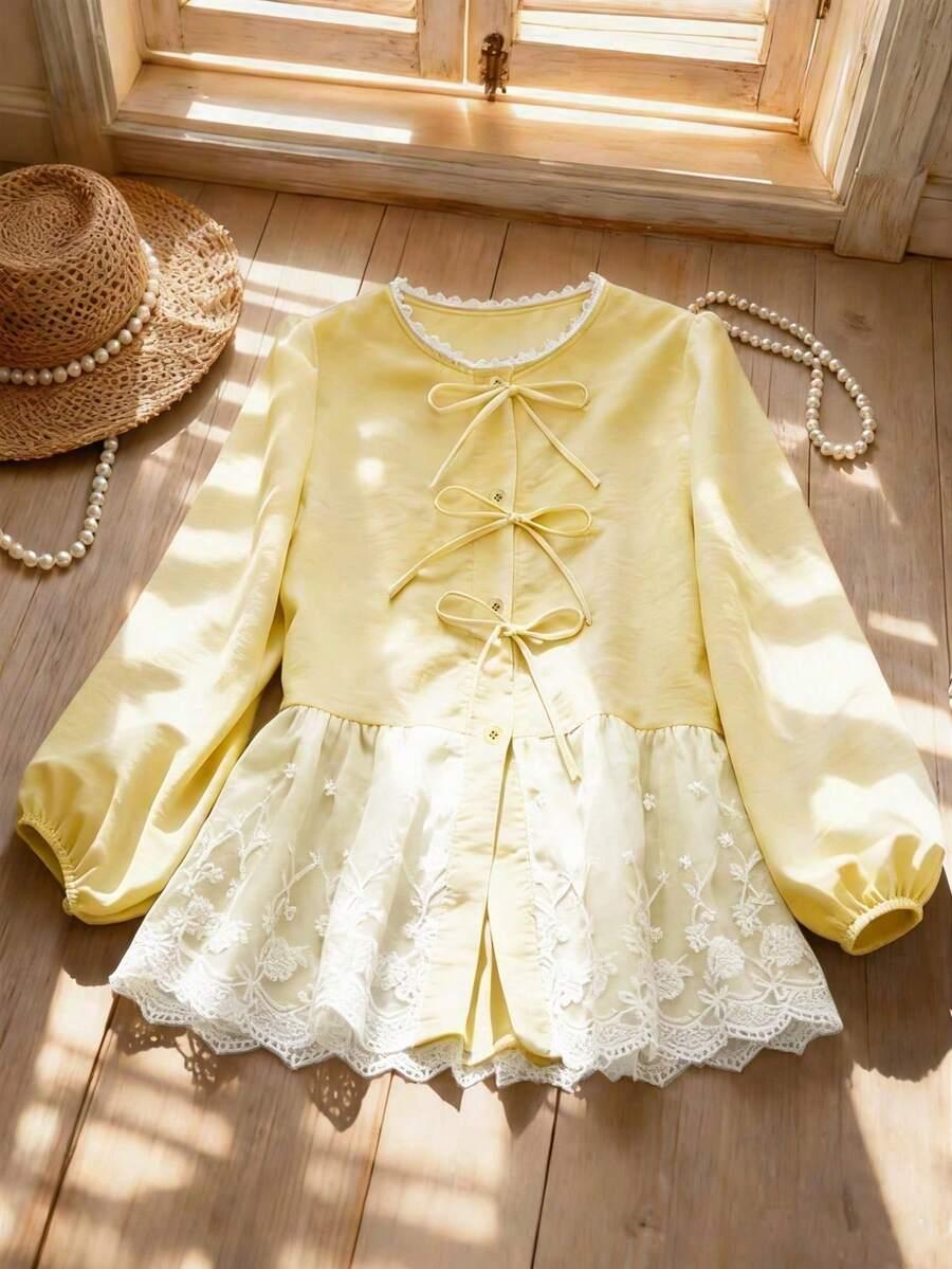 SHEIN ŻÓŁTA BLUZKA KORONKA PK01__XXL