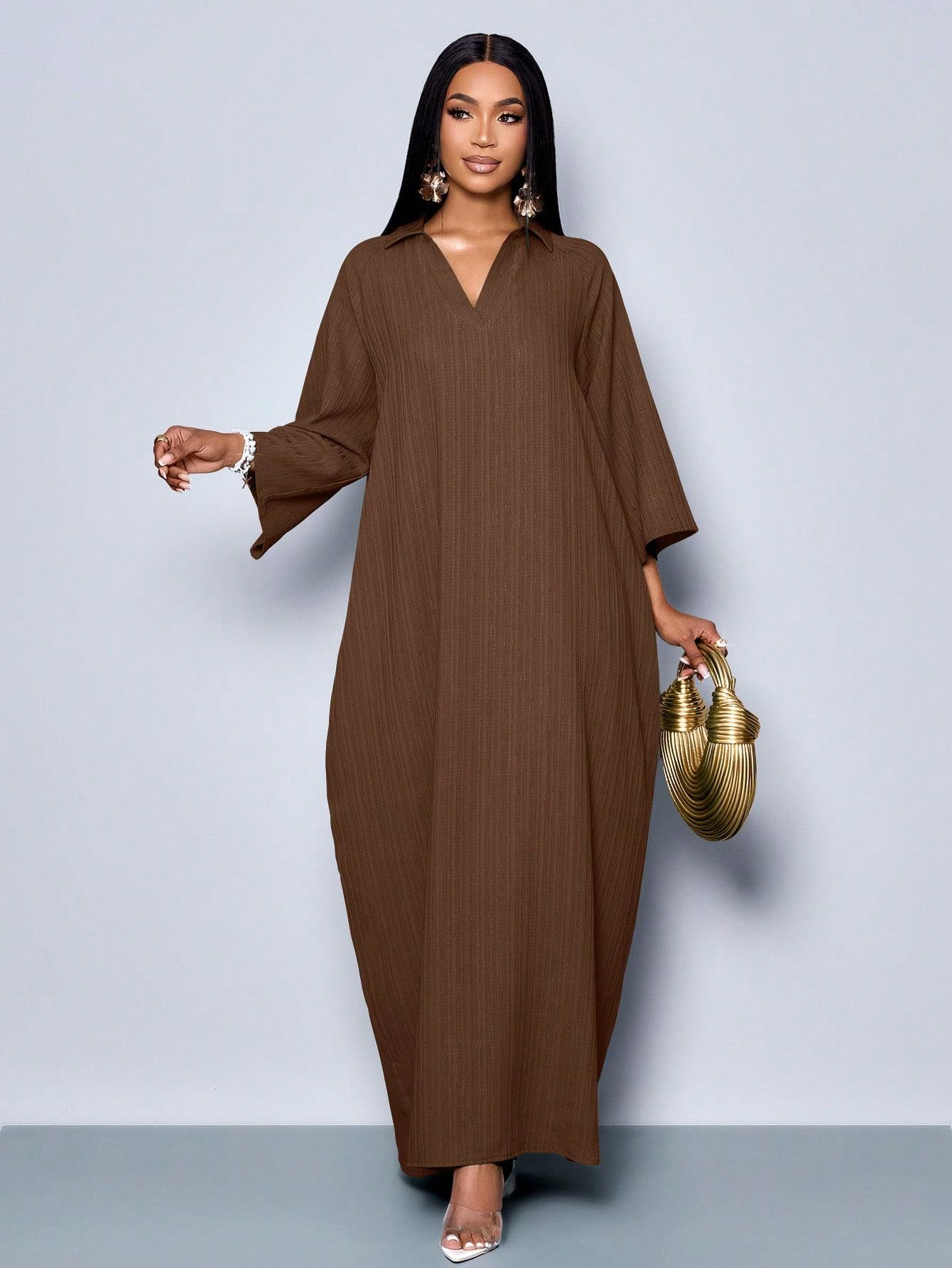 SHEIN BRĄZOWA MAXI SUKIENKA S06__M