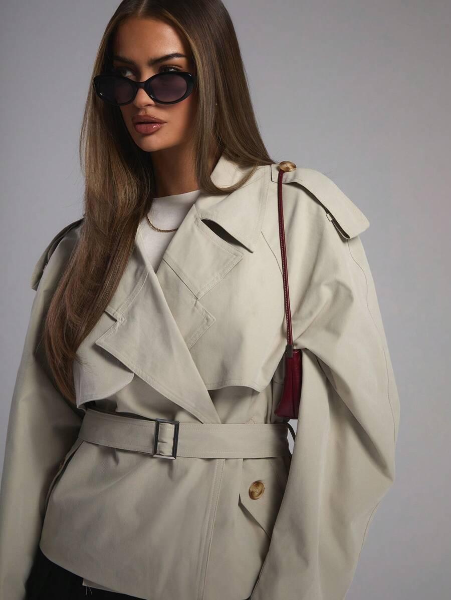 MUSERA KRÓTKI ZIELONY PŁASZCZ TRENCZ OVERSIZE W01__XS