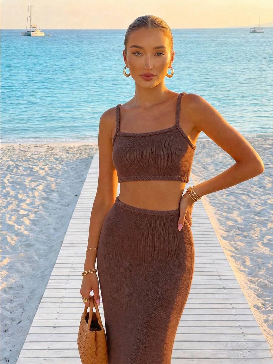 SHEIN BRĄZOWY TOP SPÓDNICA KOMPLET S06__M
