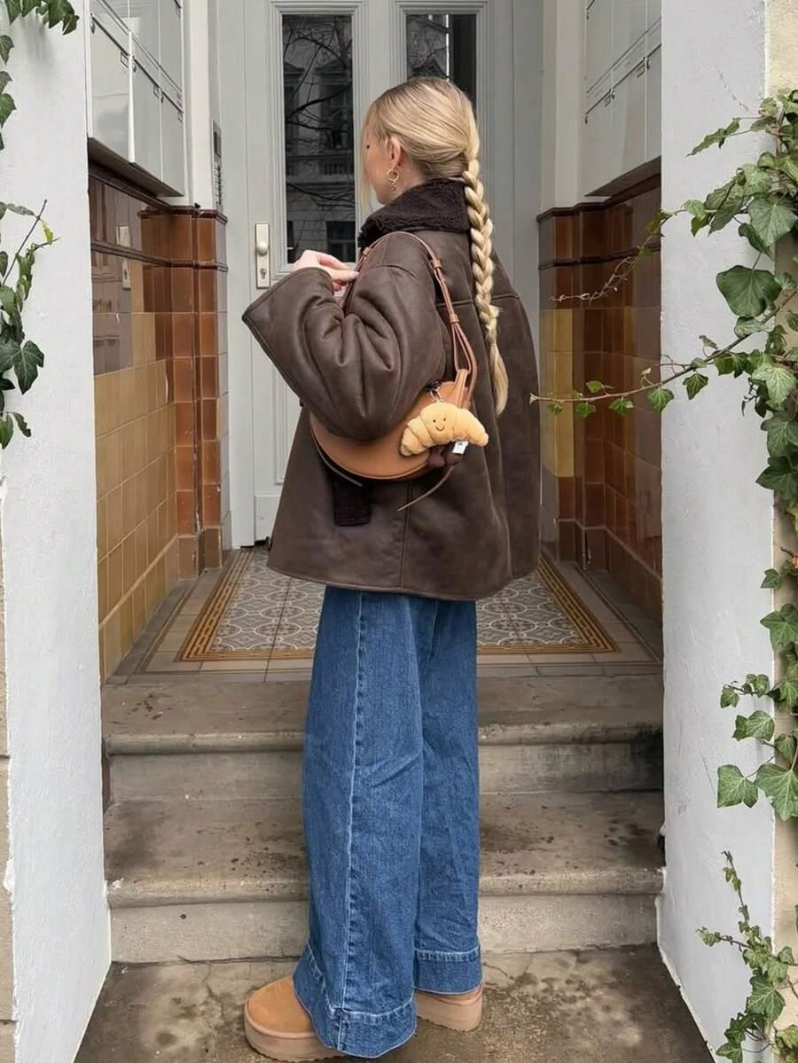 SHEIN BRĄZOWA KURTKA IMITACJA SKÓRY W01__M