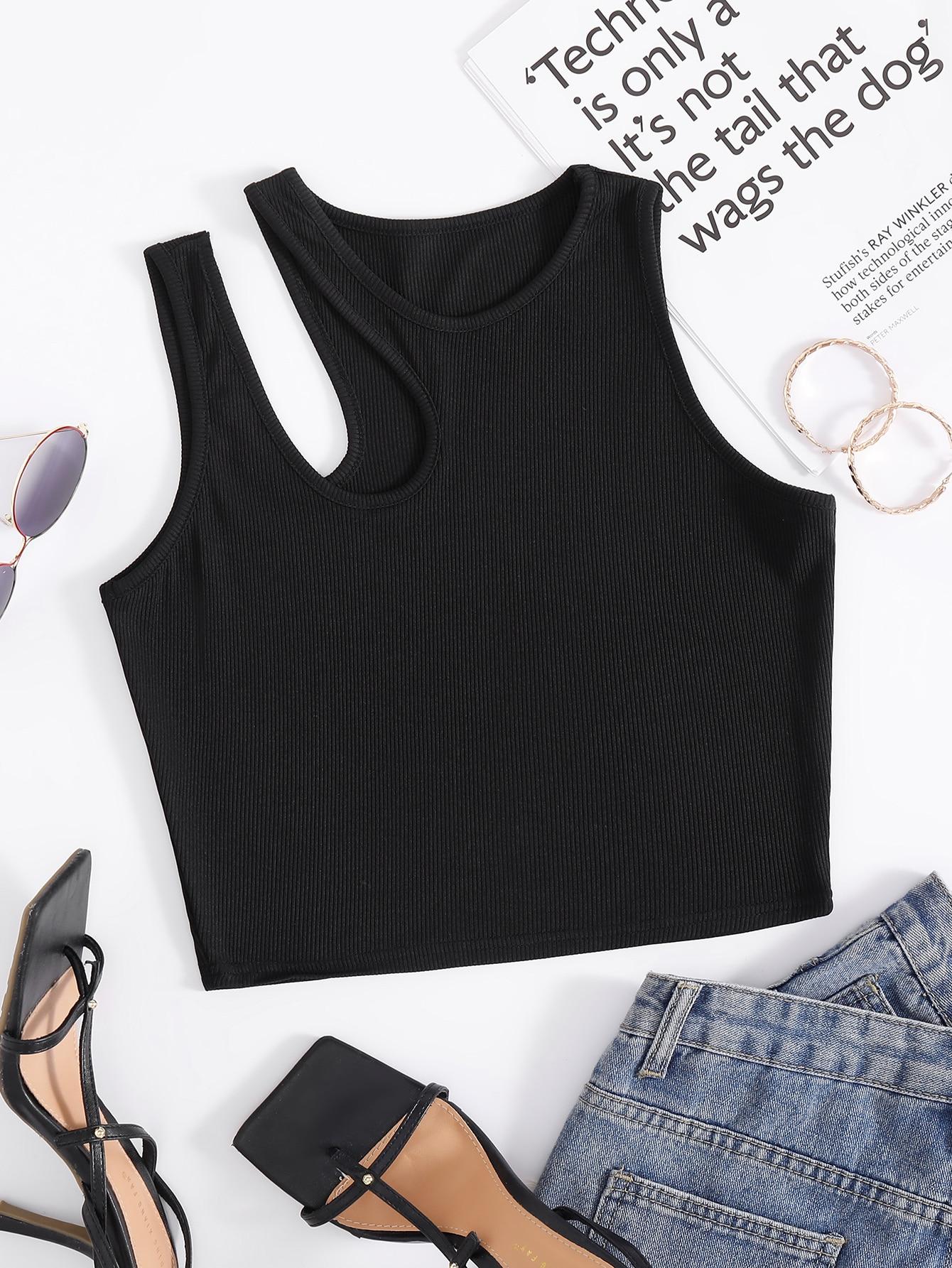 SHEIN CZARNY TOP PRĄŻKI S06__M
