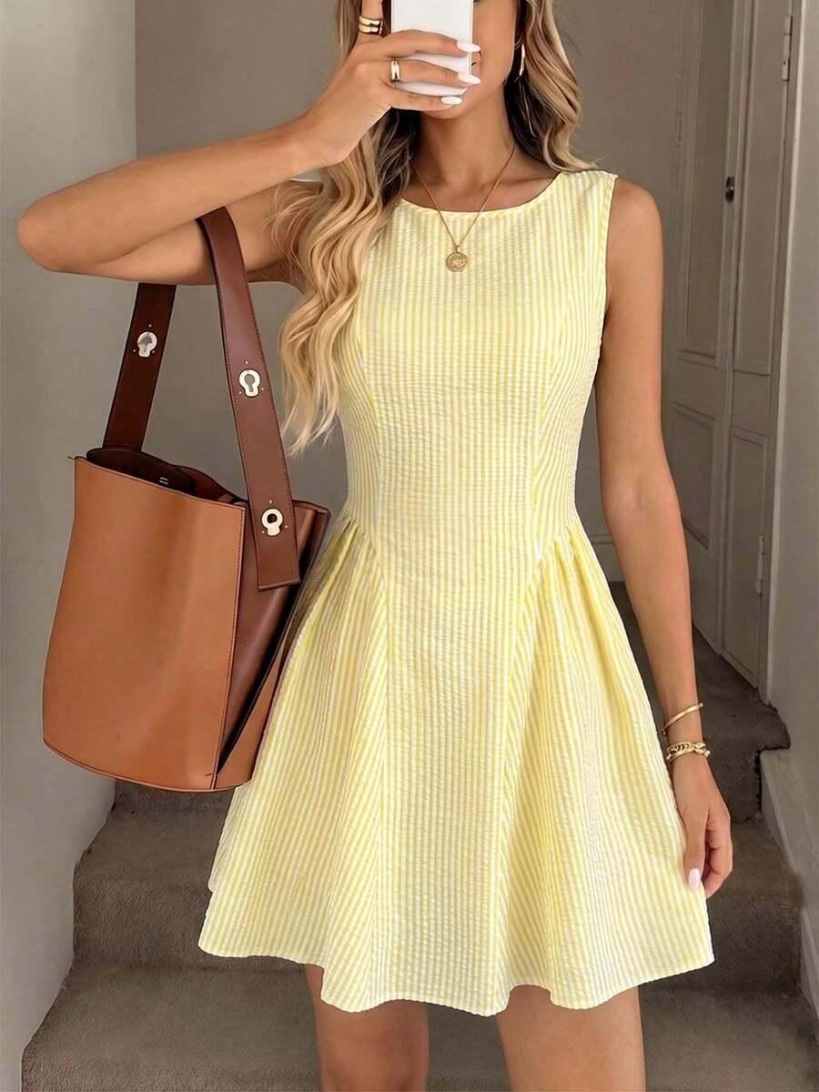 SHEIN ŻÓŁTA SUKIENKA W PASKI S06__M