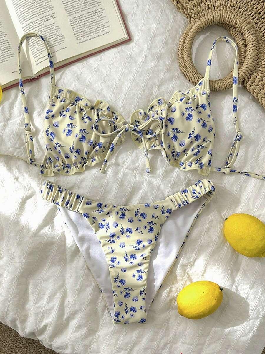 SWIM MOD DWUCZĘŚCIOWY STRÓJ KĄPIELOWY WZÓR KWIATY S09__L