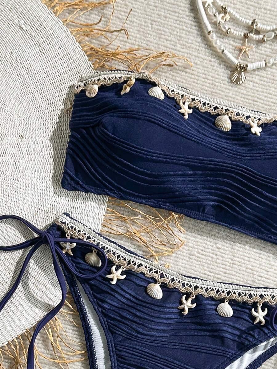 SHEIN GRANATOWY DWUCZĘŚCIOWY STRÓJ KĄPIELOWY S09__L