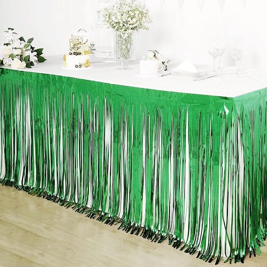 SHEIN ZIELONY OBRUS FRĘDZLE POŁYSK BDD__75X275