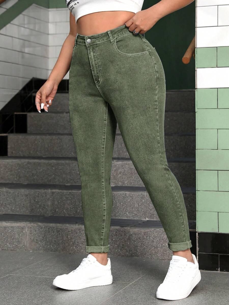 SHEIN ZIELONE SPODNIE JEANS WYSOKI STAN S06__46