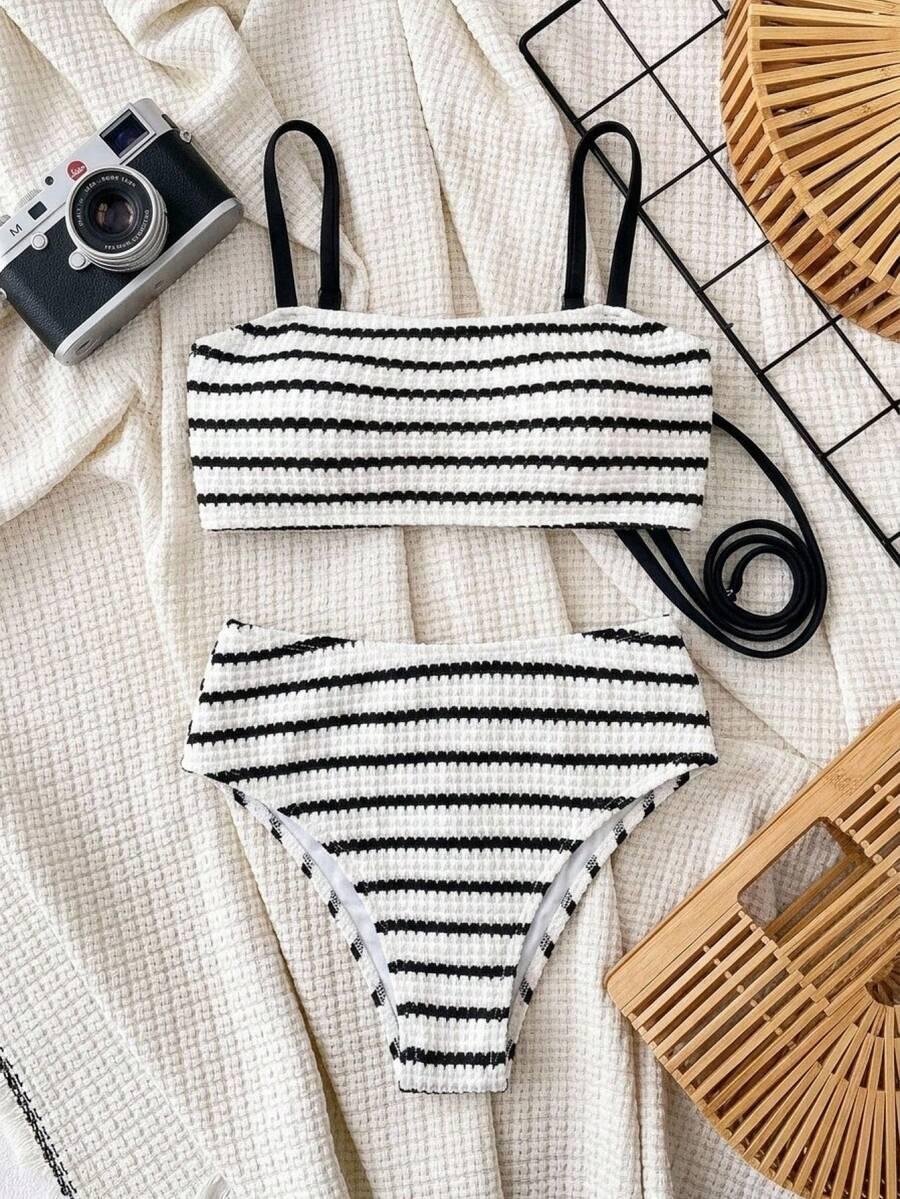 SHEIN DWUCZĘŚCIOWY STRÓJ KĄPIELOWY PASKI S09__158-162