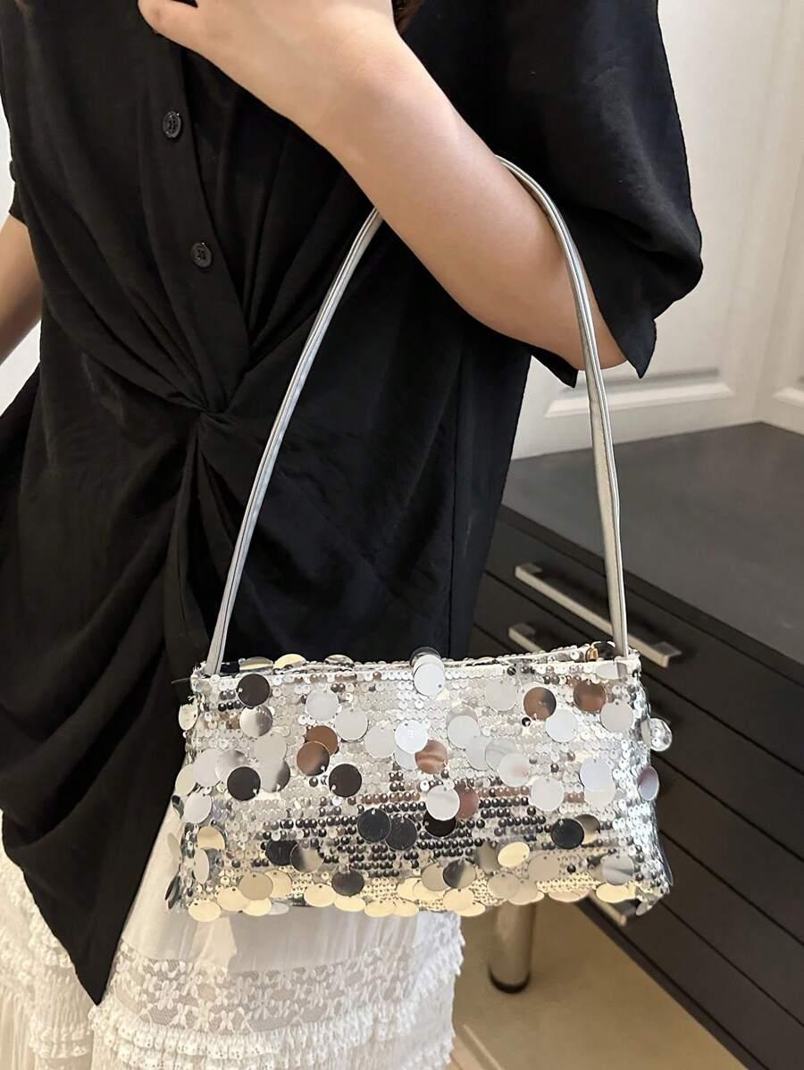 SHEIN SREBRNA TOREBKA CEKINY S07__27X13