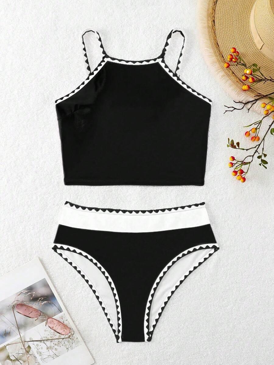 SHEIN DWUCZĘŚCIOWY STRÓJ KĄPIELOWY KONTRAST S09__XL