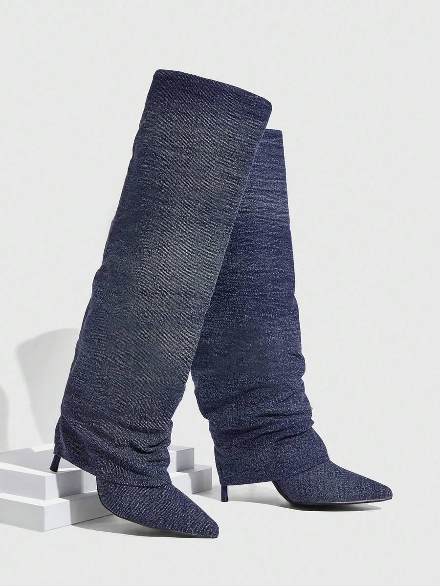 CUCCOO KOZAKI IMITACJA JEANS NA SZPILCE SZPIC W01__37
