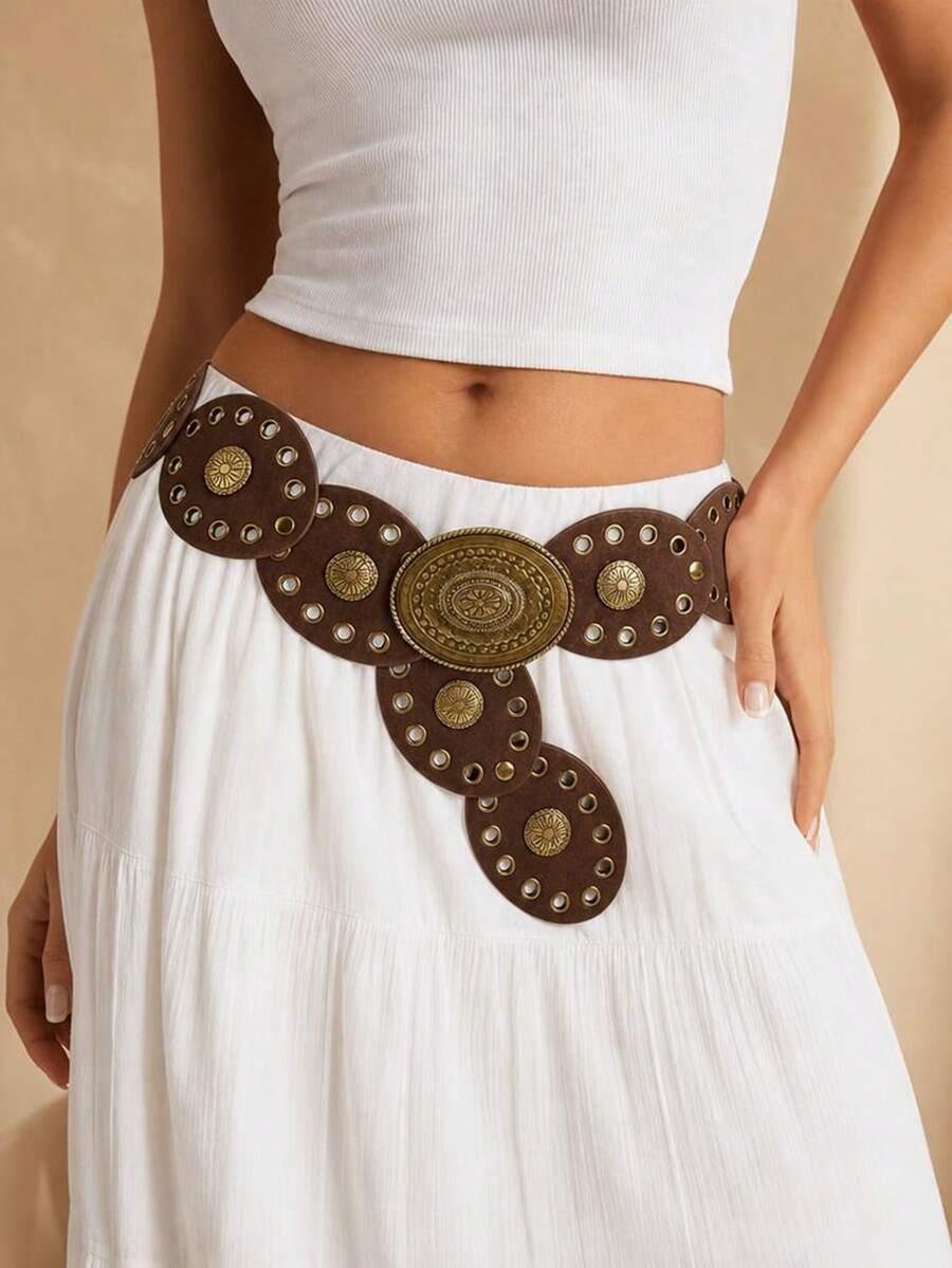 SHEIN BRĄZOWY PASEK ZDOBIENIE S07__80