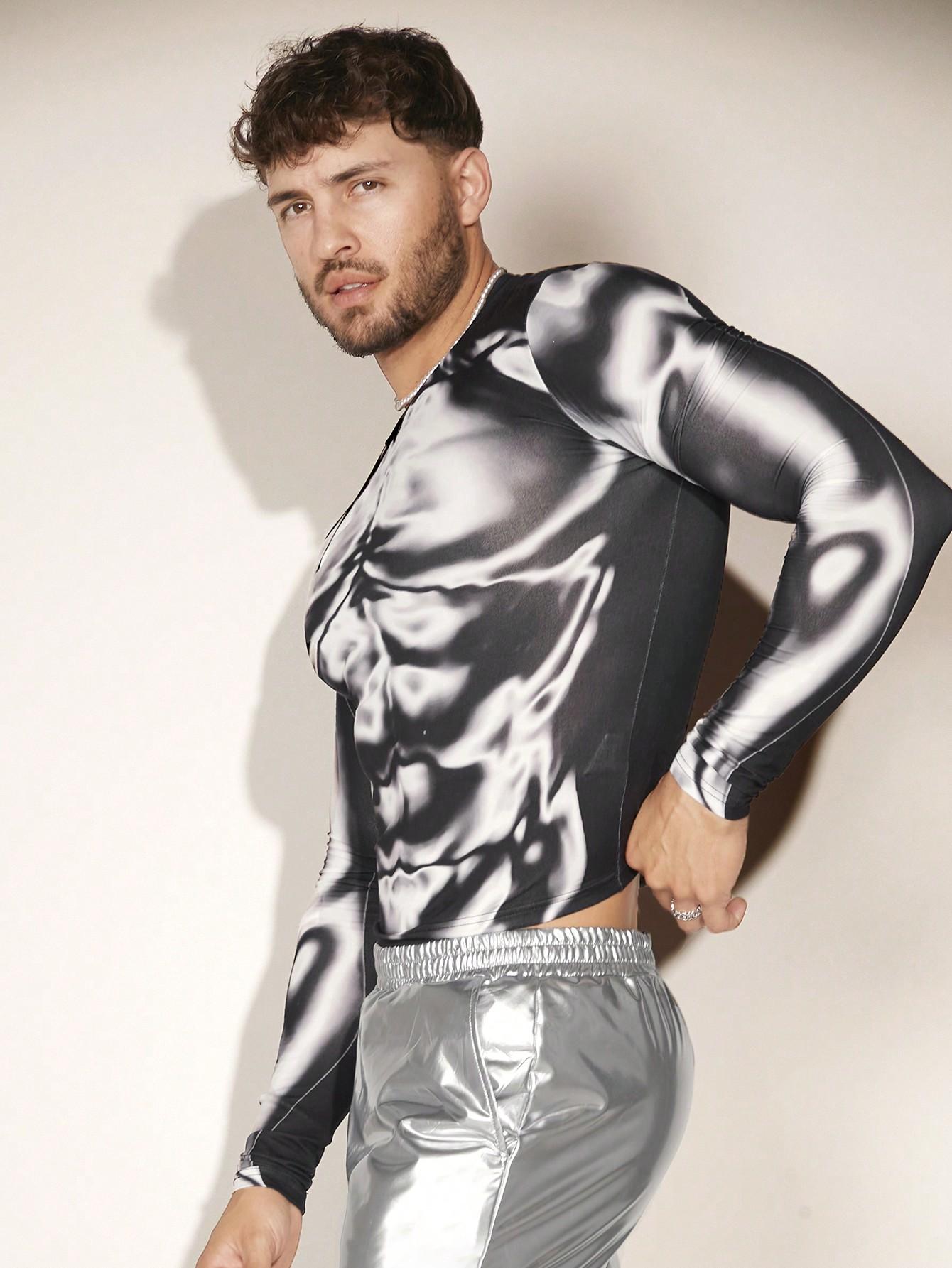 SHEIN BLUZKA Z DŁUGIM RĘKAWEM WZÓR PRINT S06__XL