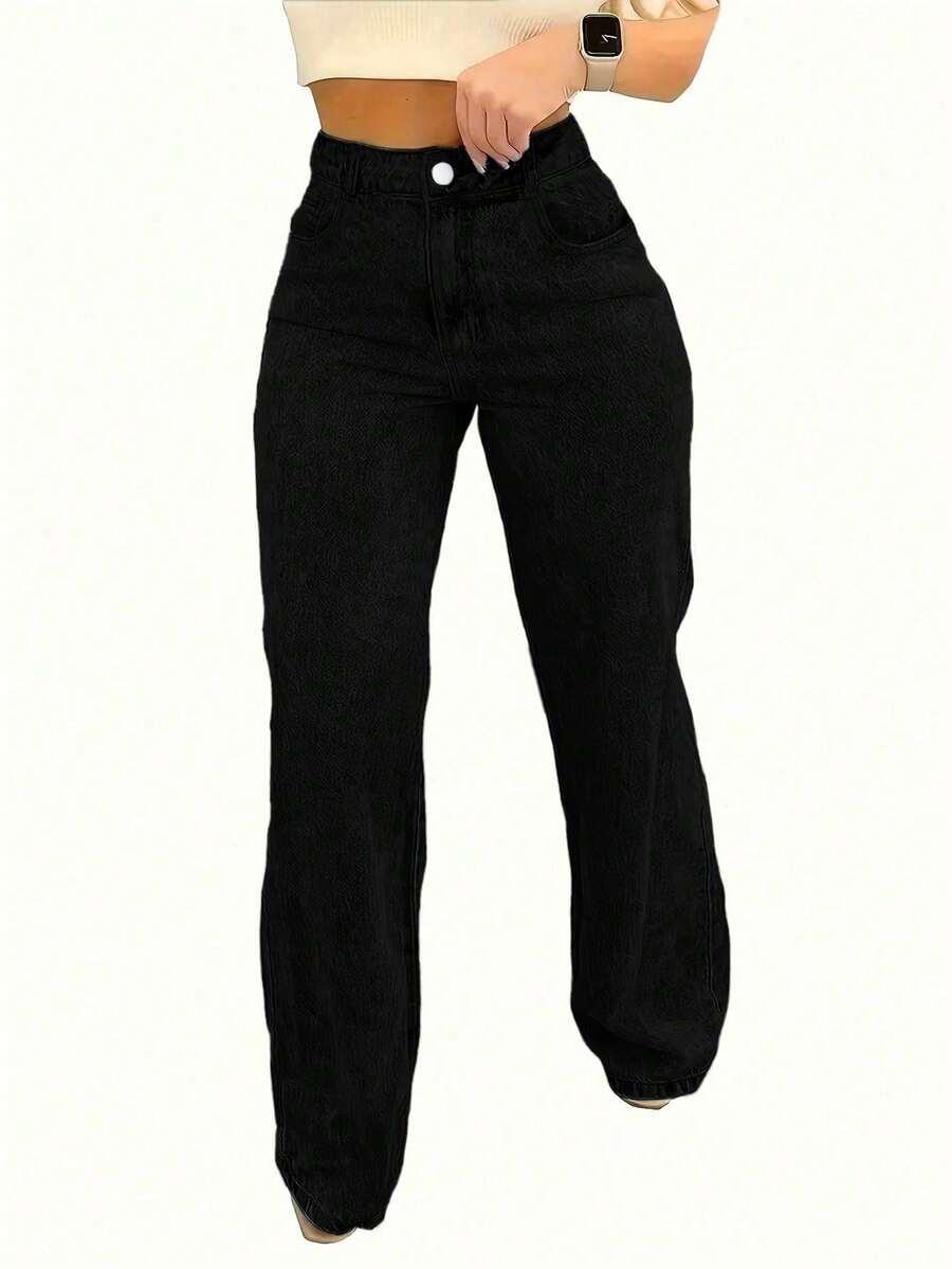 SHEIN CZARNE SPODNIE JEANS WYSOKI STAN S06__L