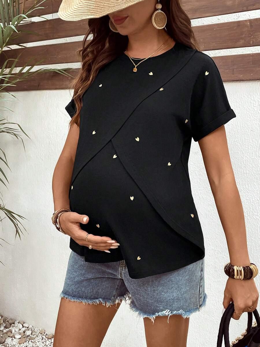 SHEIN CZARNA BLUZKA CIĄŻOWA WZÓR S06__XXL