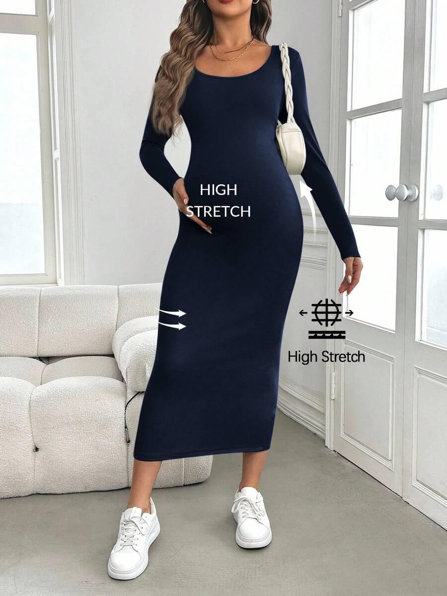 SHEIN GRANATOWA CIĄŻOWA SUKIENKA Z DŁUGIM RĘKAWEM S06__XS