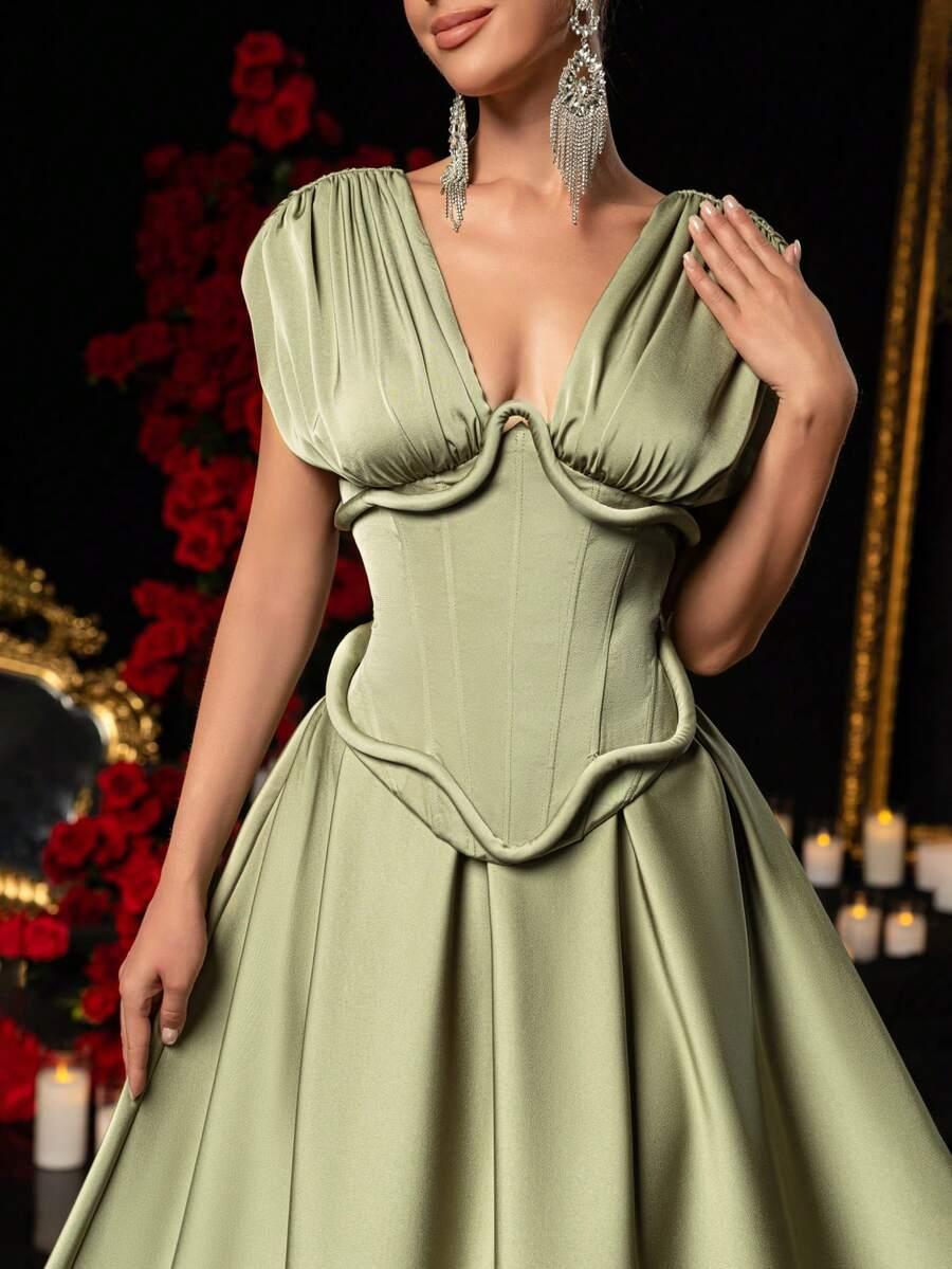 SHEIN ZIELONA MAXI SUKIENKA S06__L