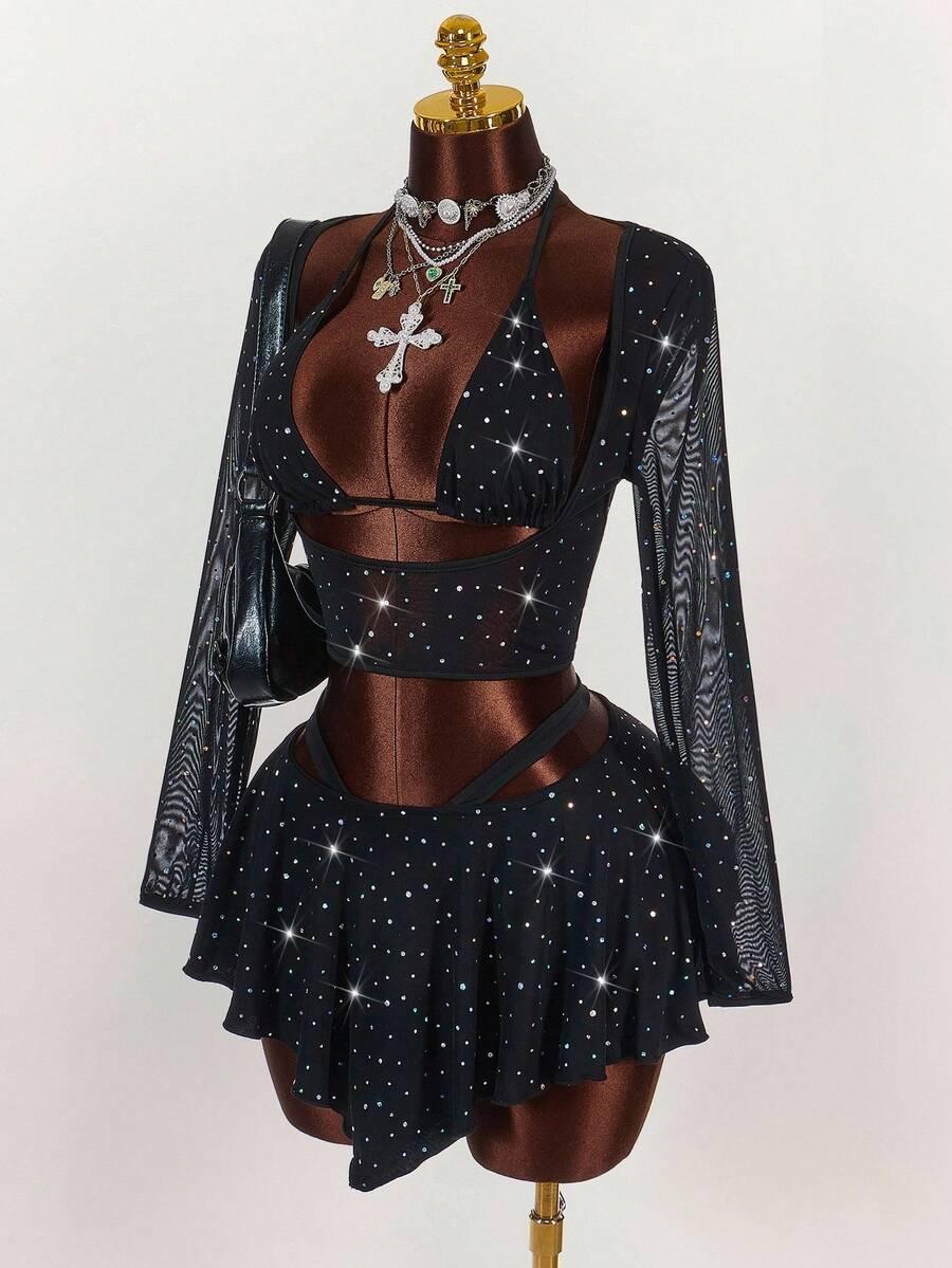 SHEIN CZARNY KOMPLET SPÓDNICA TOP BLUZKA S06__S