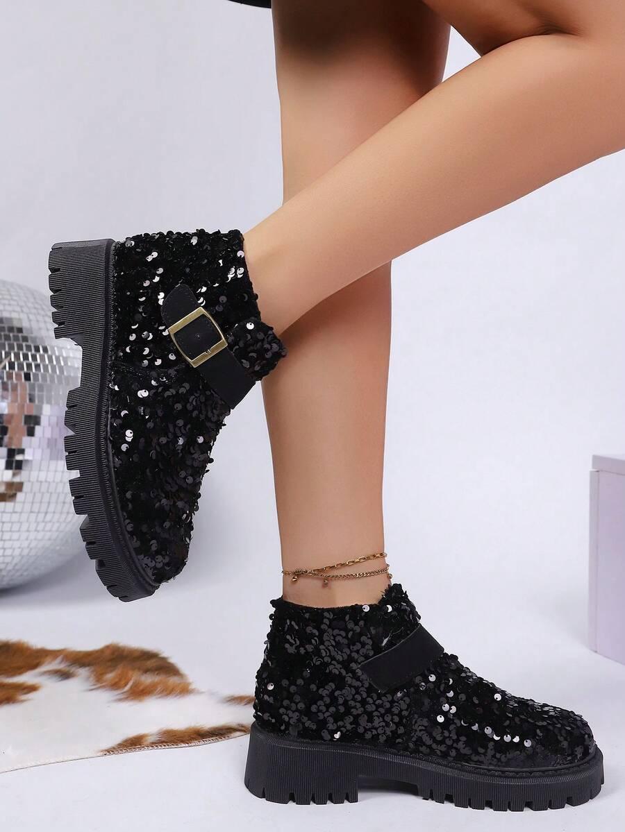 SHEIN CZARNE BOTKI CEKINY W01__42