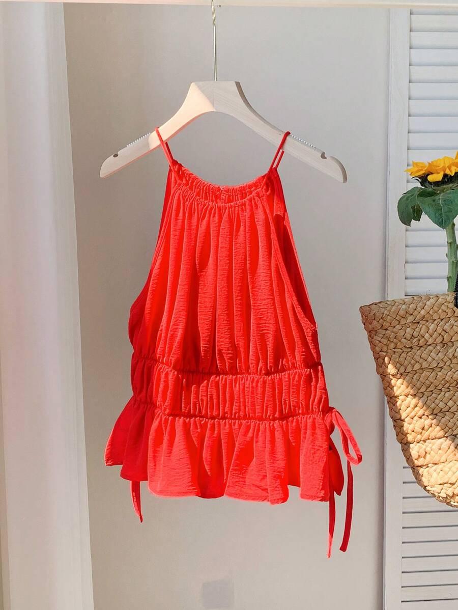 SHEIN CZERWONY TOP MARSZCZENIA S06__S