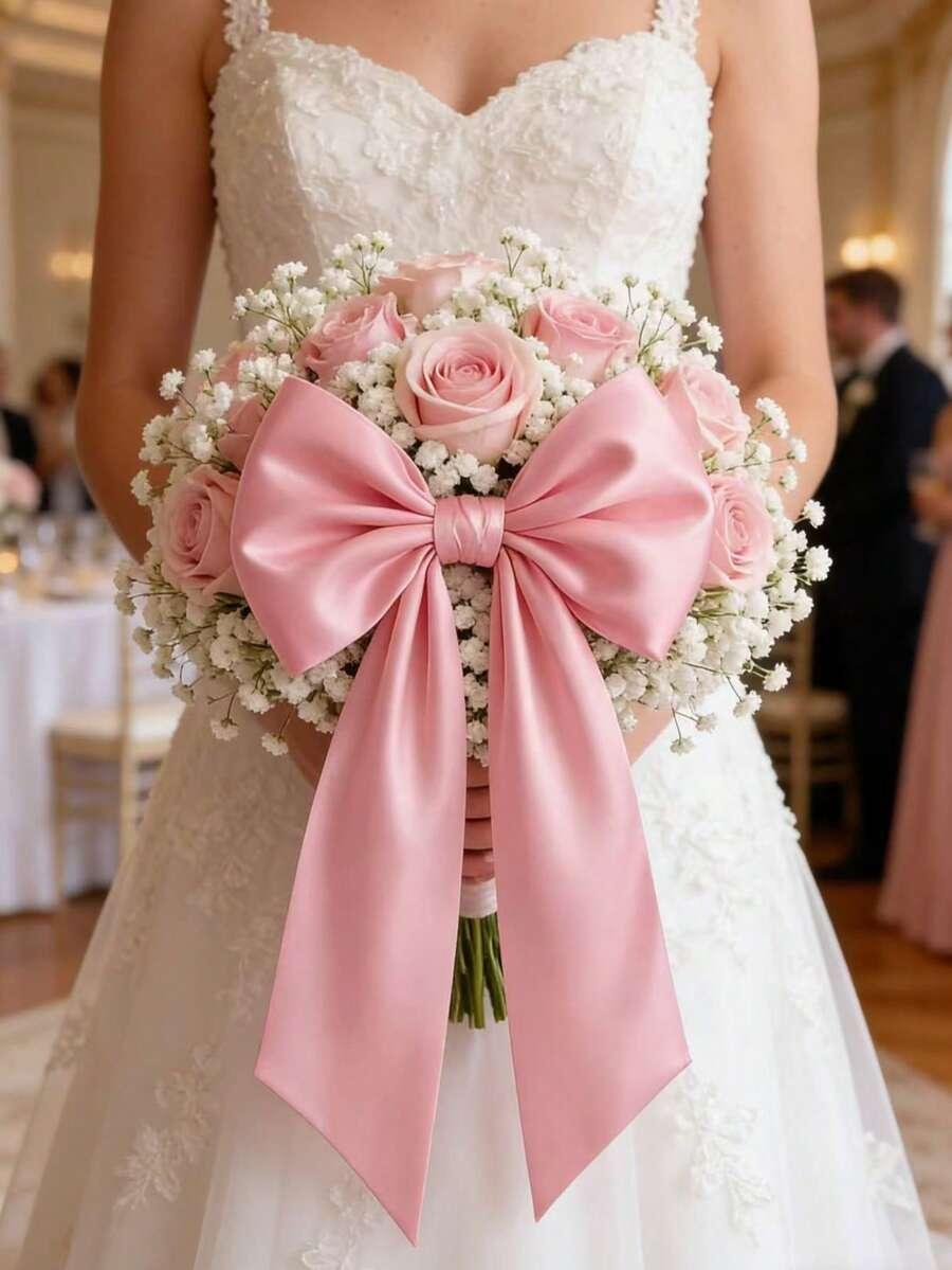 SHEIN RÓŻOWA SATYNOWA KOKARDA DEKORACYJNA S07__50X115CM
