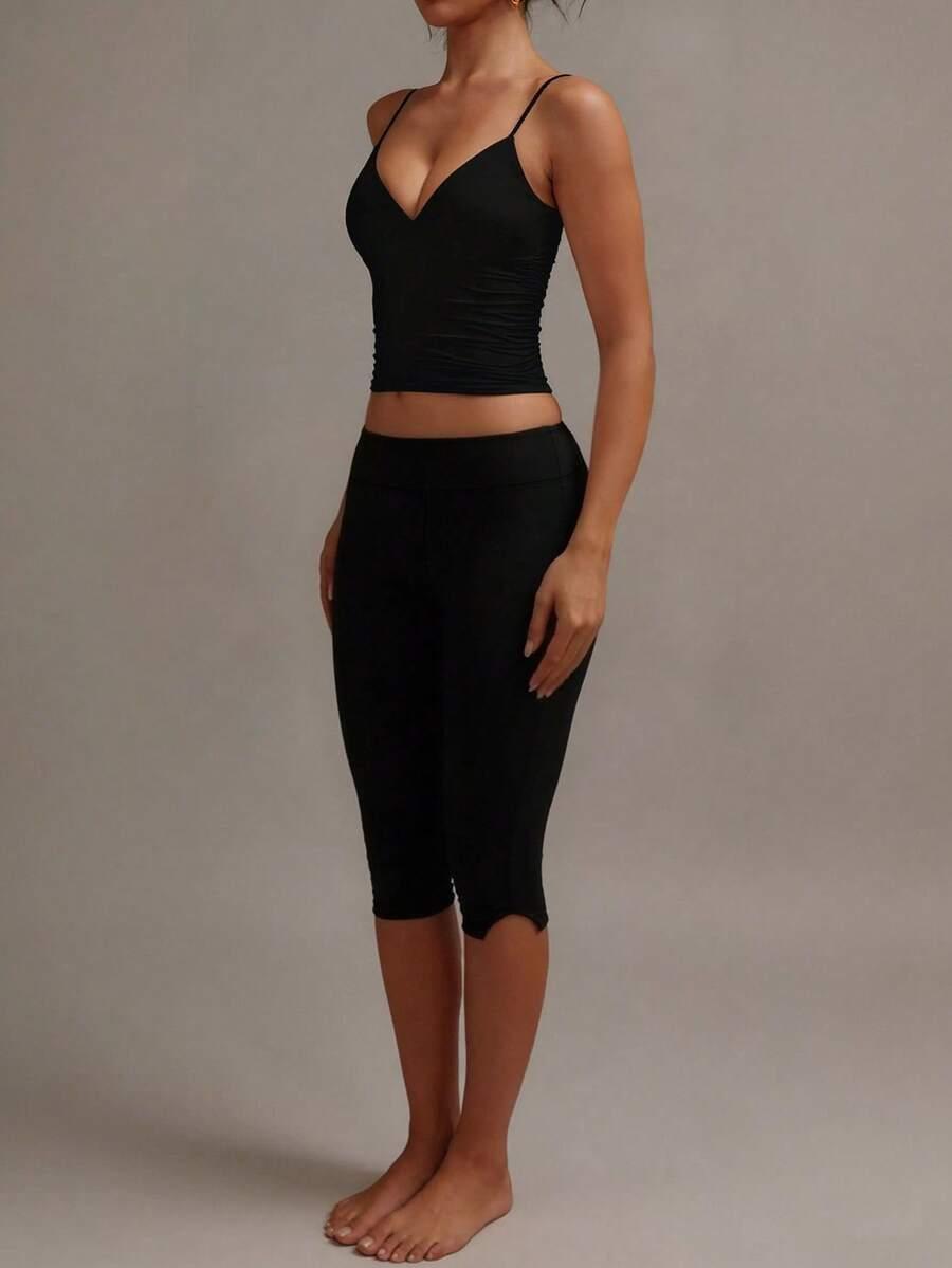 XLLAIS CZARNE LEGGINSY CAPRI ROZCIĘCIA PK01__M