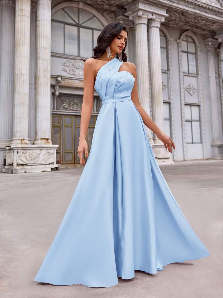 SHEIN NIEBIESKA MAXI SUKIENKA ASYMETRYCZNY DEKOLT CEKINY S06__M