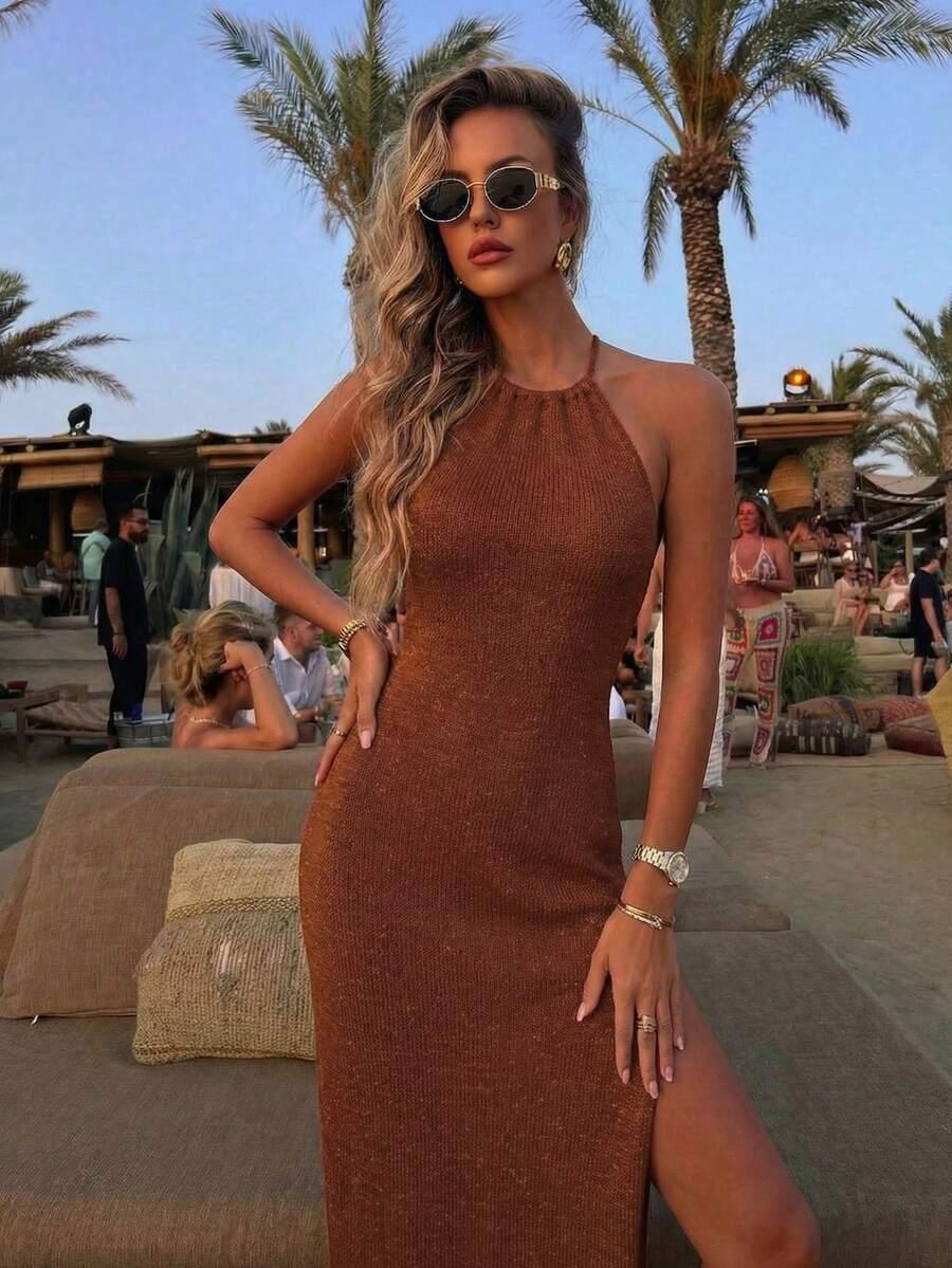 SHEIN BRĄZOWA MAXI SUKIENKA S09__M