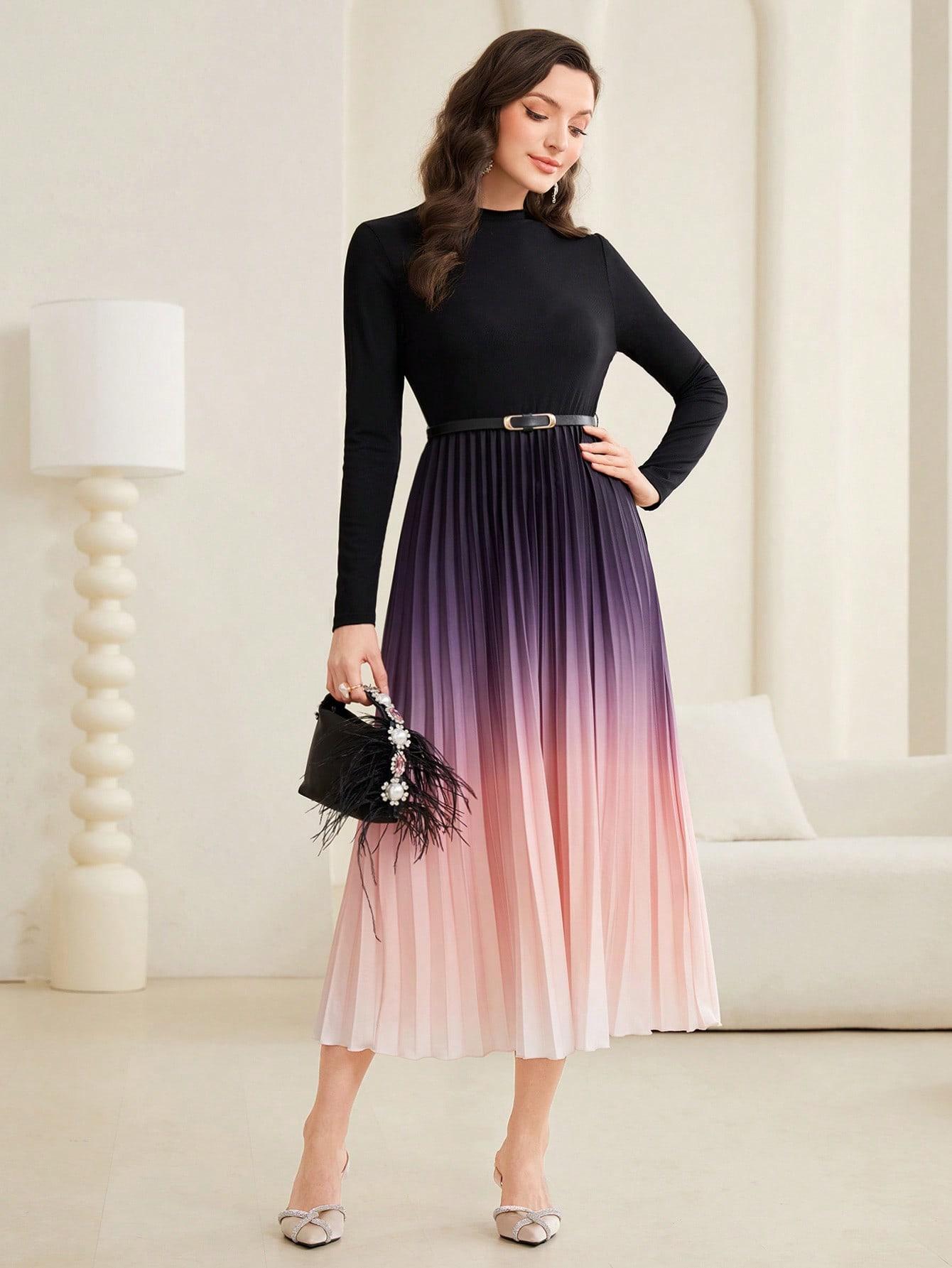 SHEIN PLISOWANA SUKIENKA OMBRE S06__L