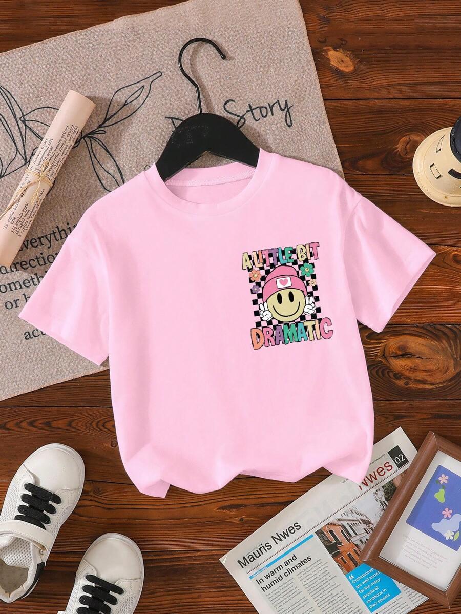 SHEIN RÓŻOWY T-SHIRT NADRUK PK01__104-110