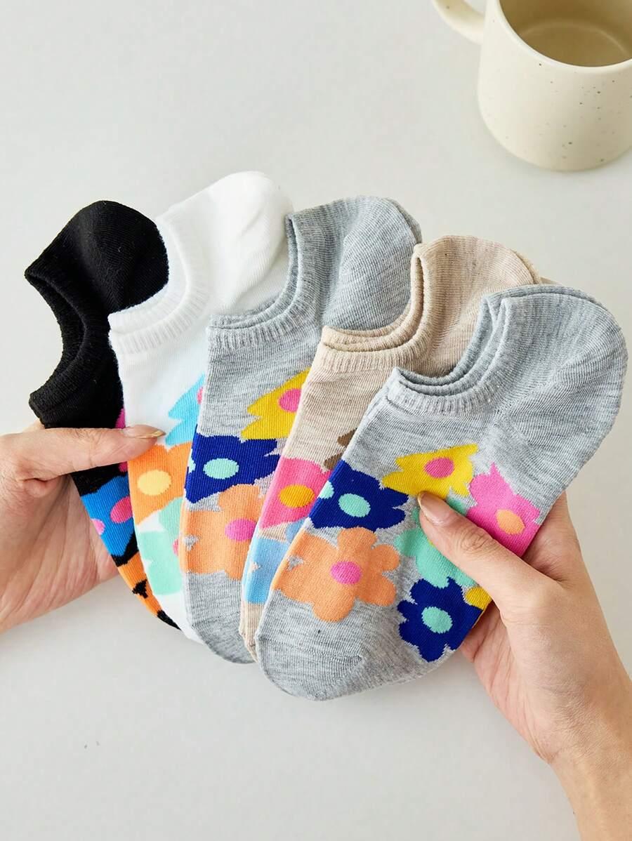 SHEIN SKARPETKI STOPKI WZÓR KWIATY 5-PACK S06__36-39