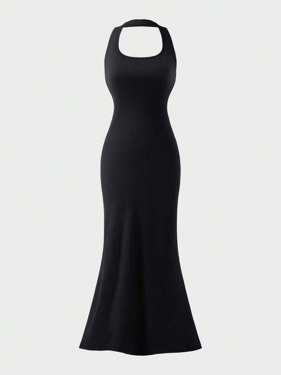 SHEIN CZARNA DOPASOWANA MAXI SUKIENKA S06__M