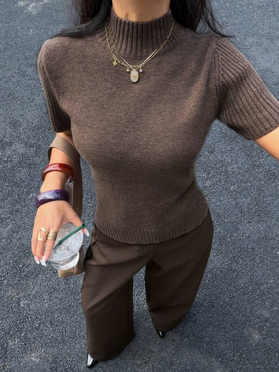SHEIN BRĄZOWY SWETER KRÓTKI RĘKAW S06__XS