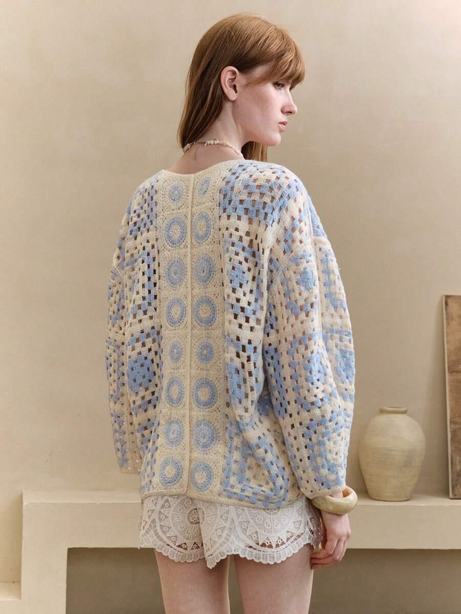 SHEIN AŻUROWY SWETER NARZUTKA S06__S